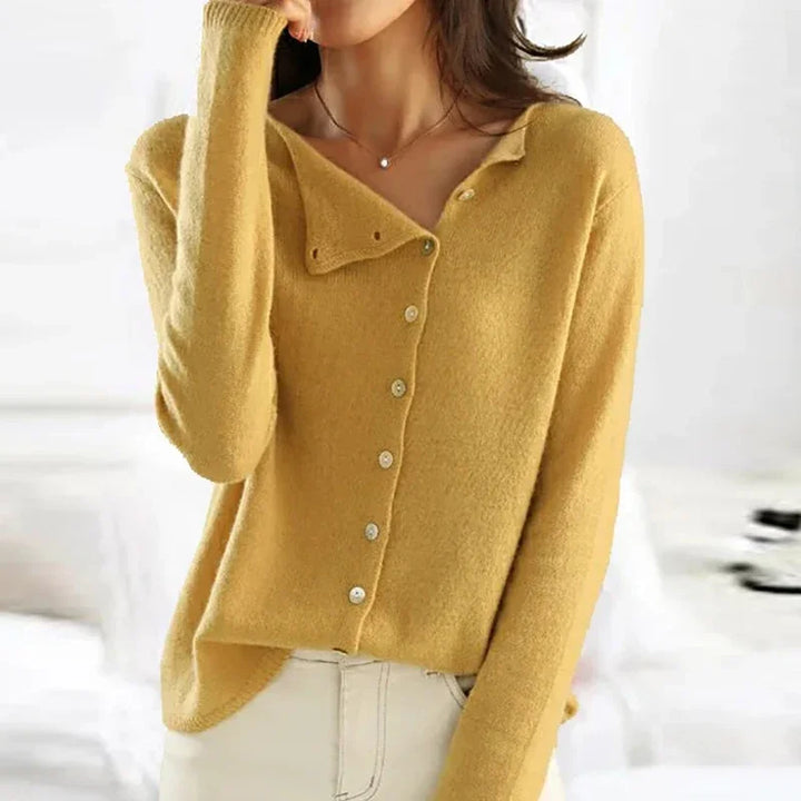 Women's asymmetric button knit cardigan with long sleeves