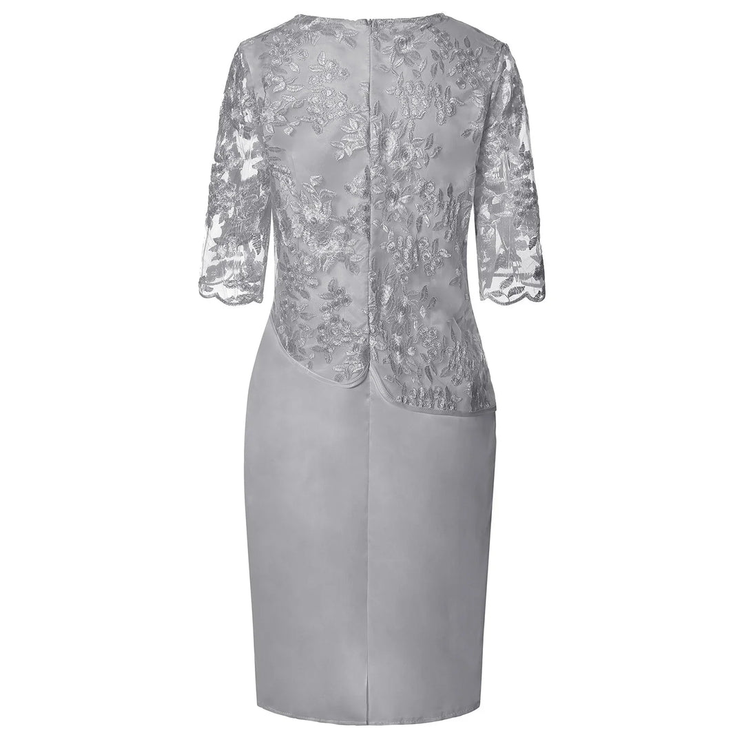 Women's Faux-Wrap Midi Dress in Grey - View 5 | Bellmere