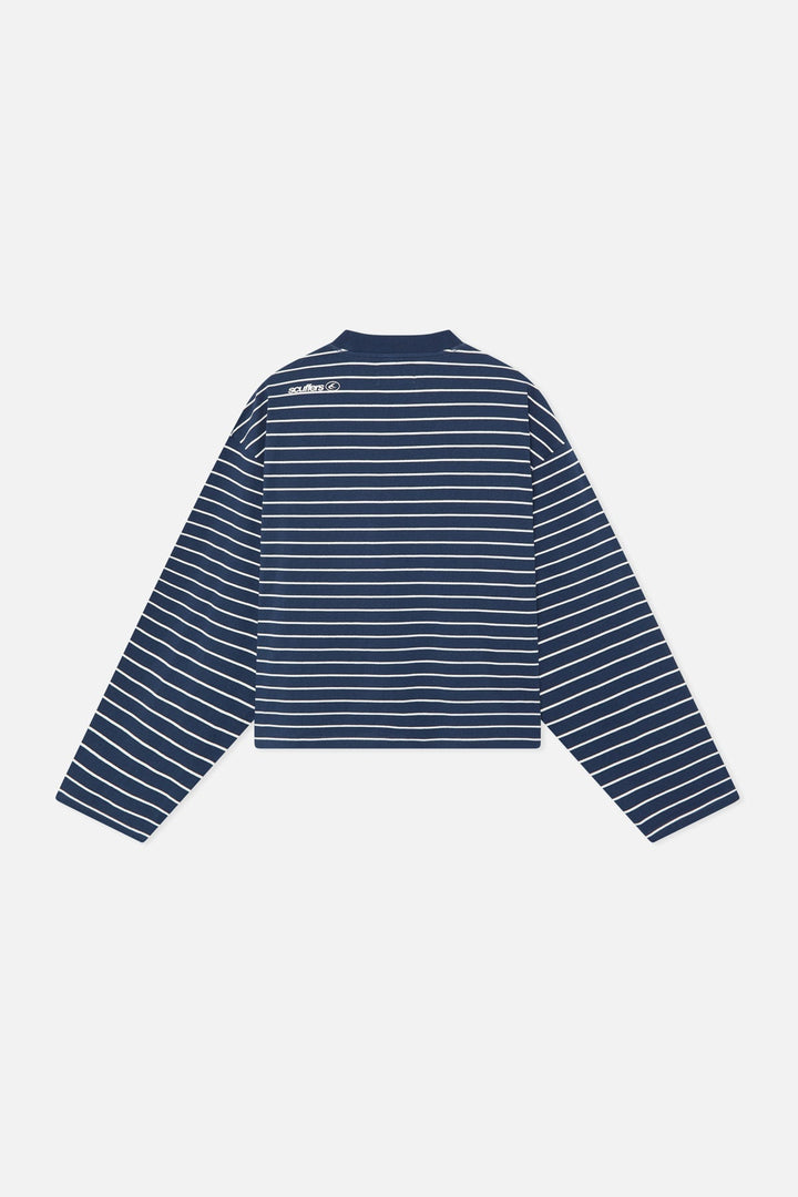 Navy striped long sleeve jumper with crew neck and loose fit