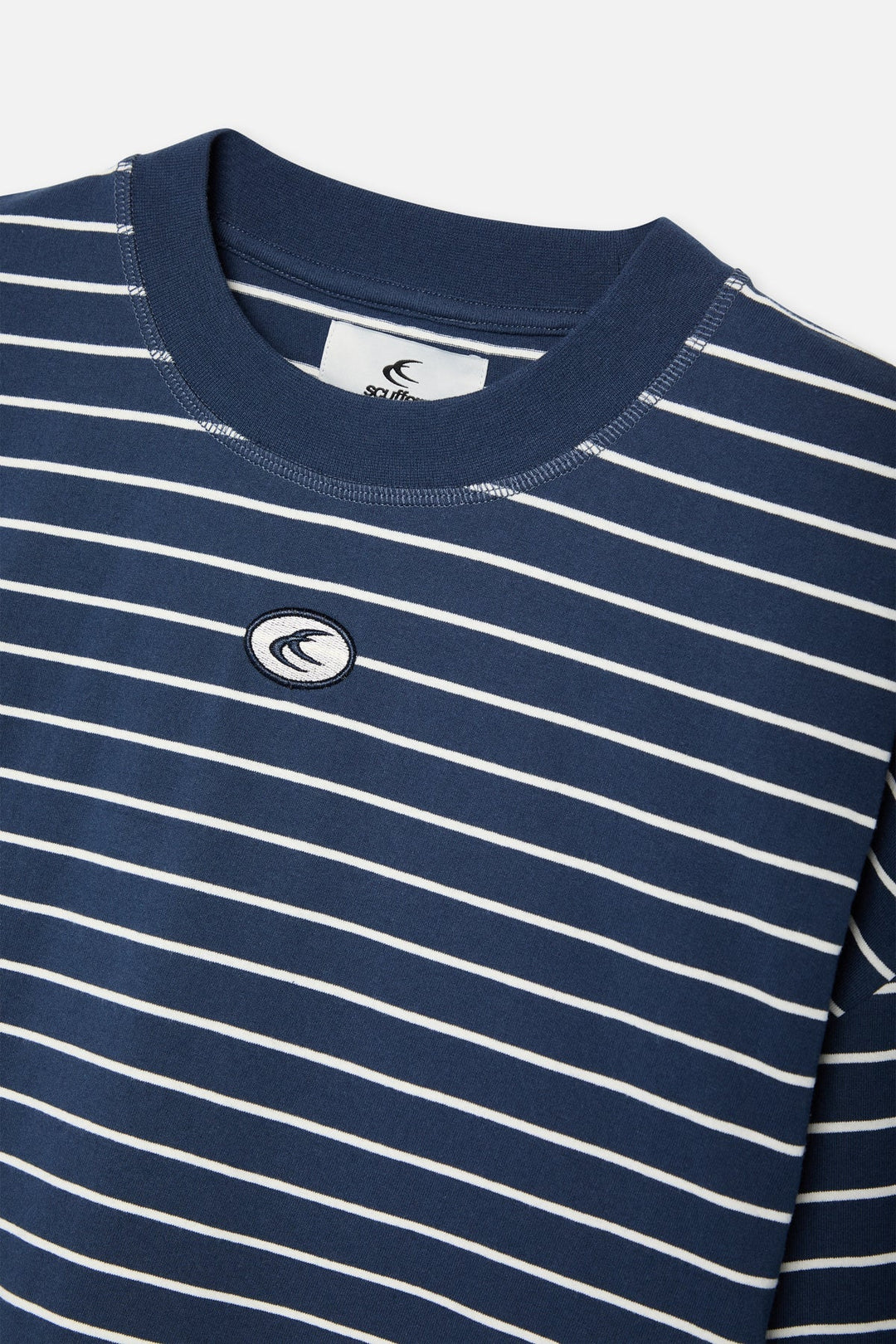 Navy striped long sleeve jumper with crew neck and loose fit