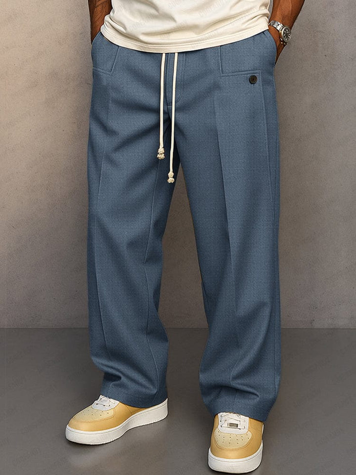 Straight fit jogger trousers with drawstring waist, front pockets and buttoned pocket