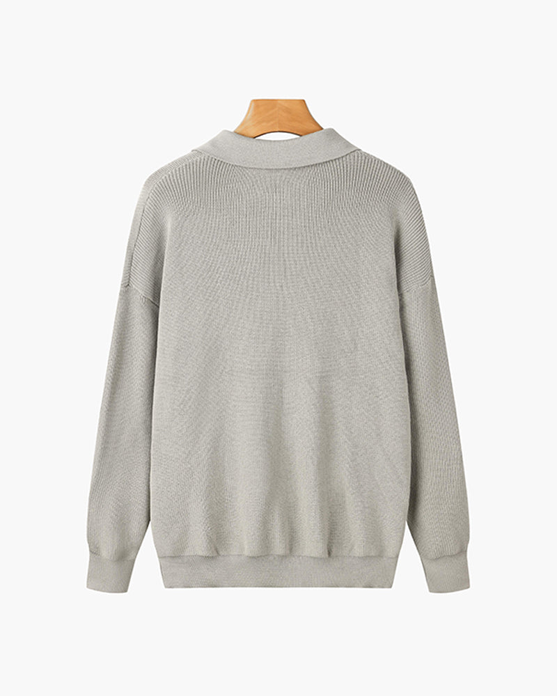 Men's textured quarter-zip collared sweater with long sleeves and ribbed trims