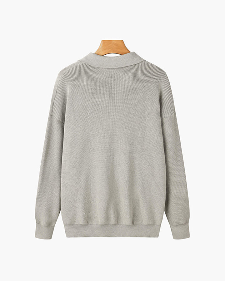 Men's textured quarter-zip collared sweater with long sleeves and ribbed trims