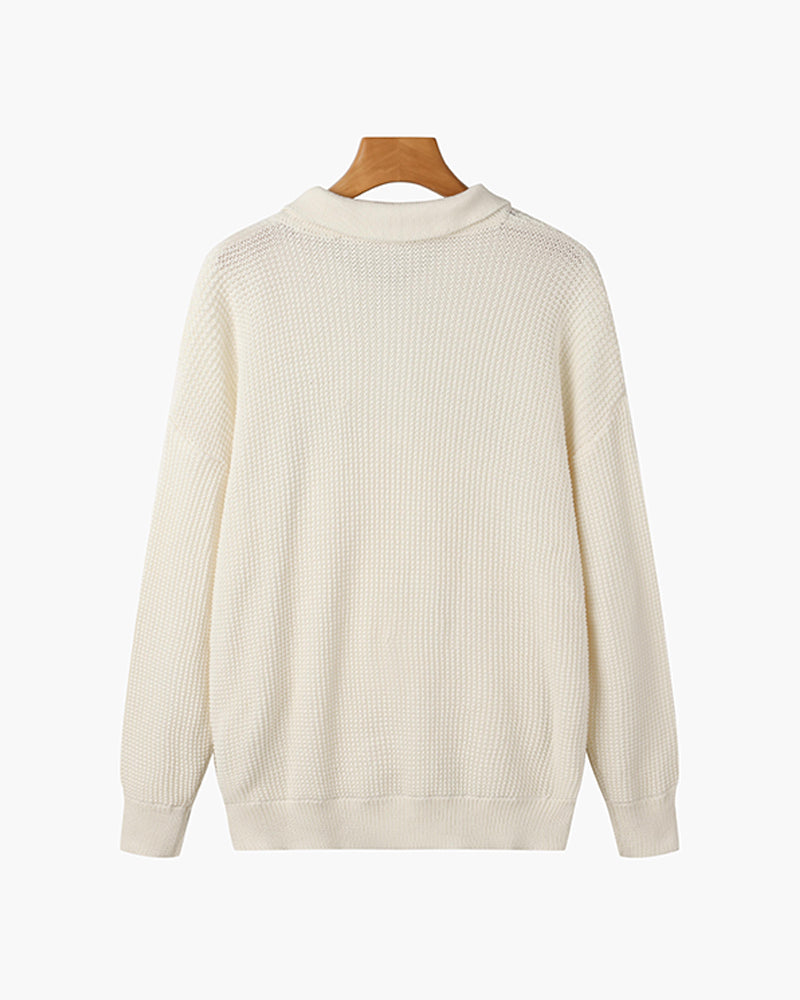 Ribbed collared sweater with short front zip