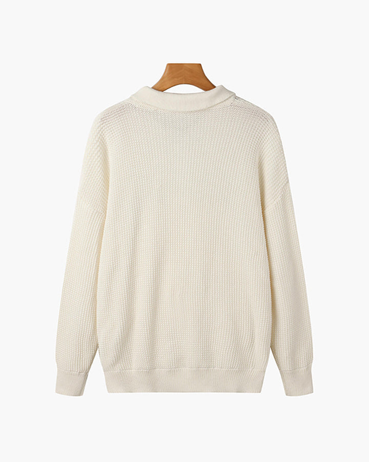 Ribbed collared sweater with short front zip