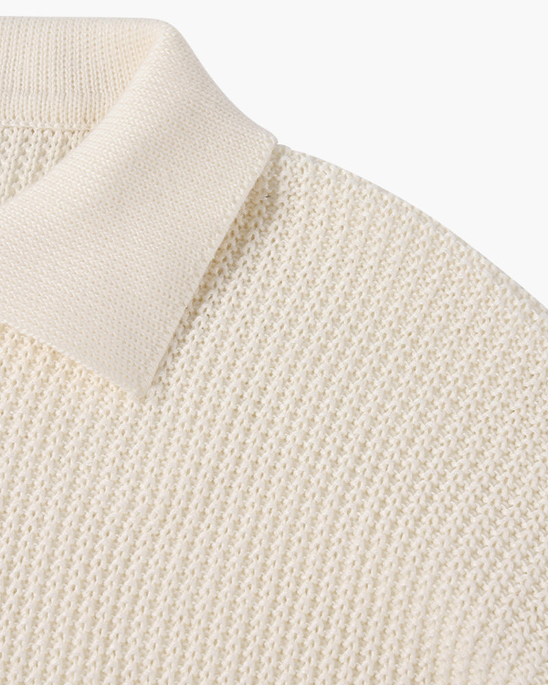 Ribbed collared sweater with short front zip