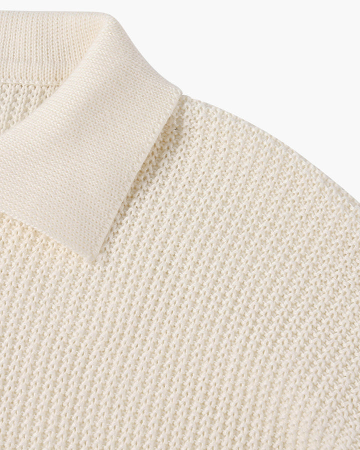 Ribbed collared sweater with short front zip