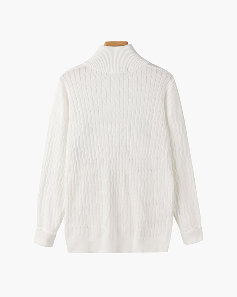 Women's ribbed half zip sweater with high neck and long sleeves