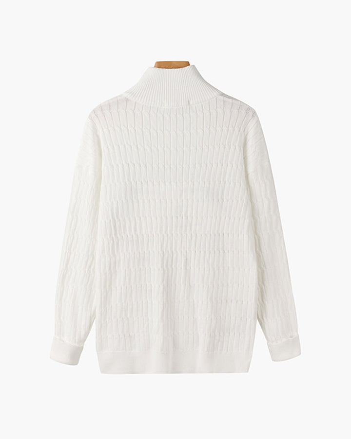 Women's ribbed half zip sweater with high neck and long sleeves