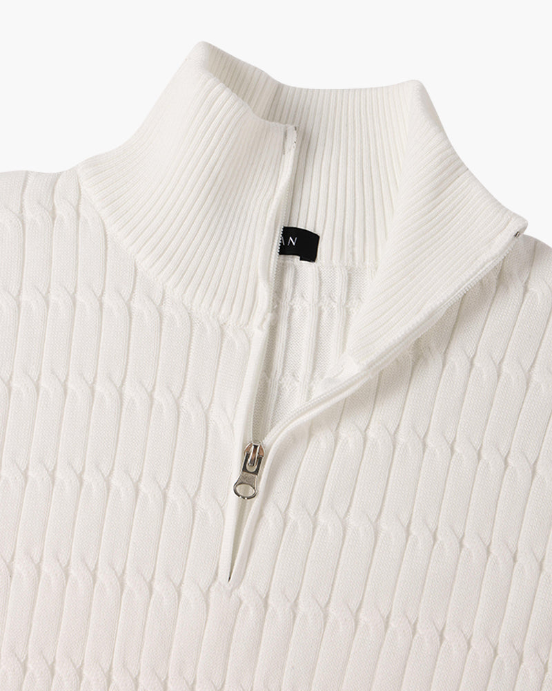 Women's ribbed half zip sweater with high neck and long sleeves