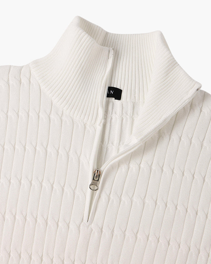 Women's ribbed half zip sweater with high neck and long sleeves