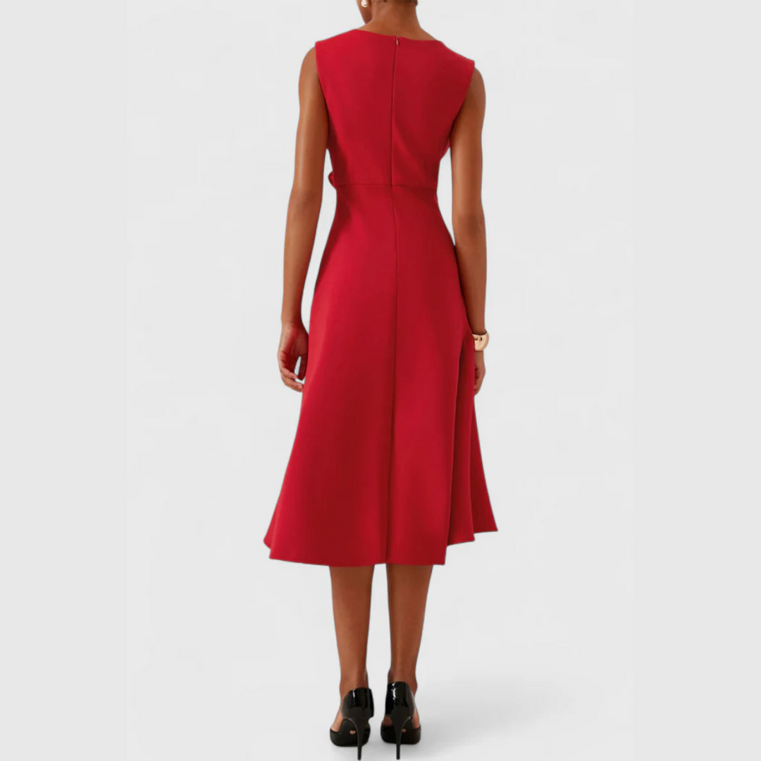 Women's Asymmetric Draped Midi Dress in Red - View 16 | Bellmere