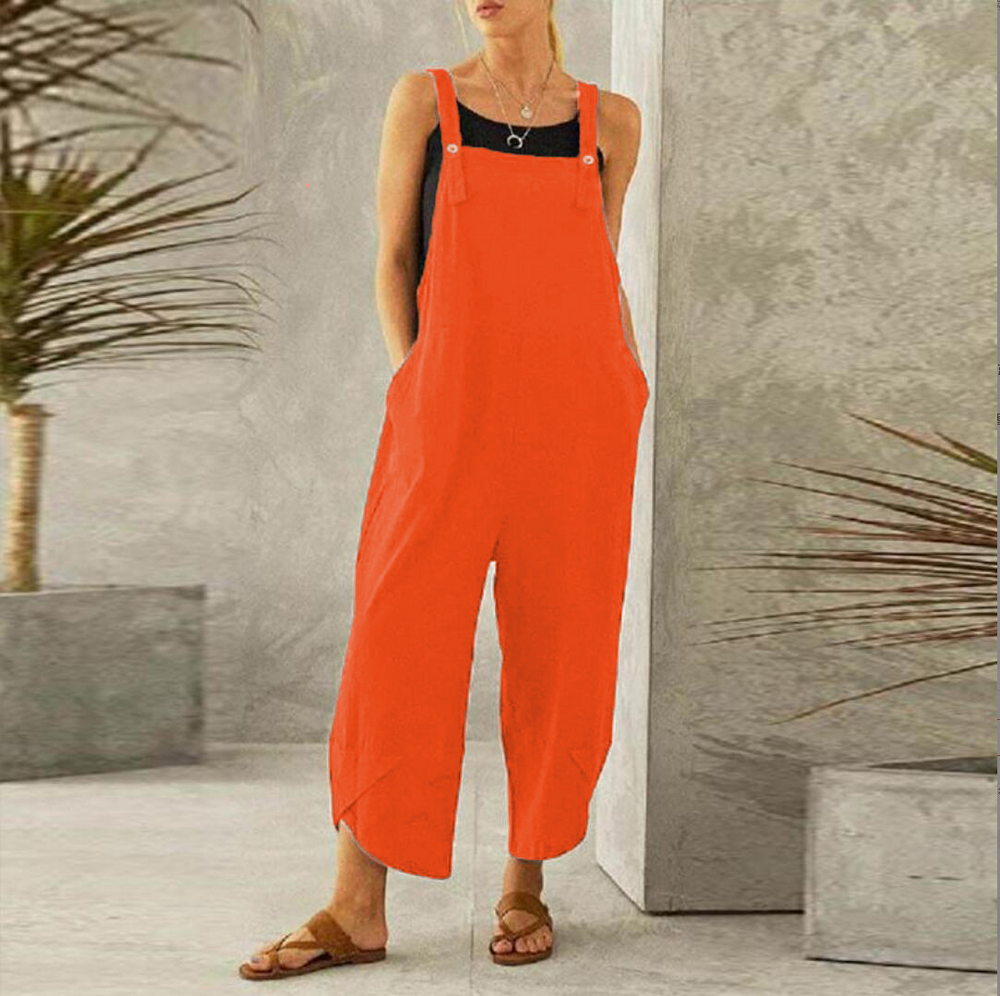 Women's relaxed dungaree jumpsuit with adjustable straps in navy blue