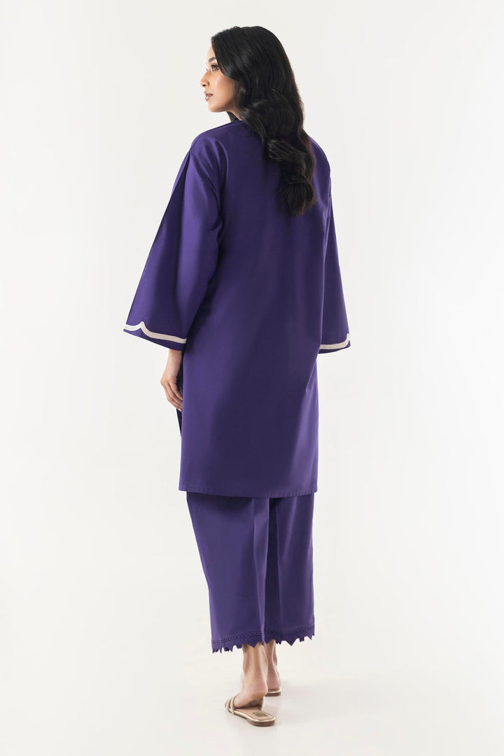 Women's purple embroidered shirt and trouser set with floral front detail