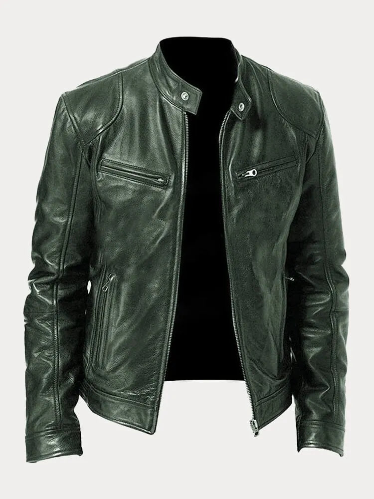 Unisex stand collar zip jacket with long sleeves and multiple zipped pockets