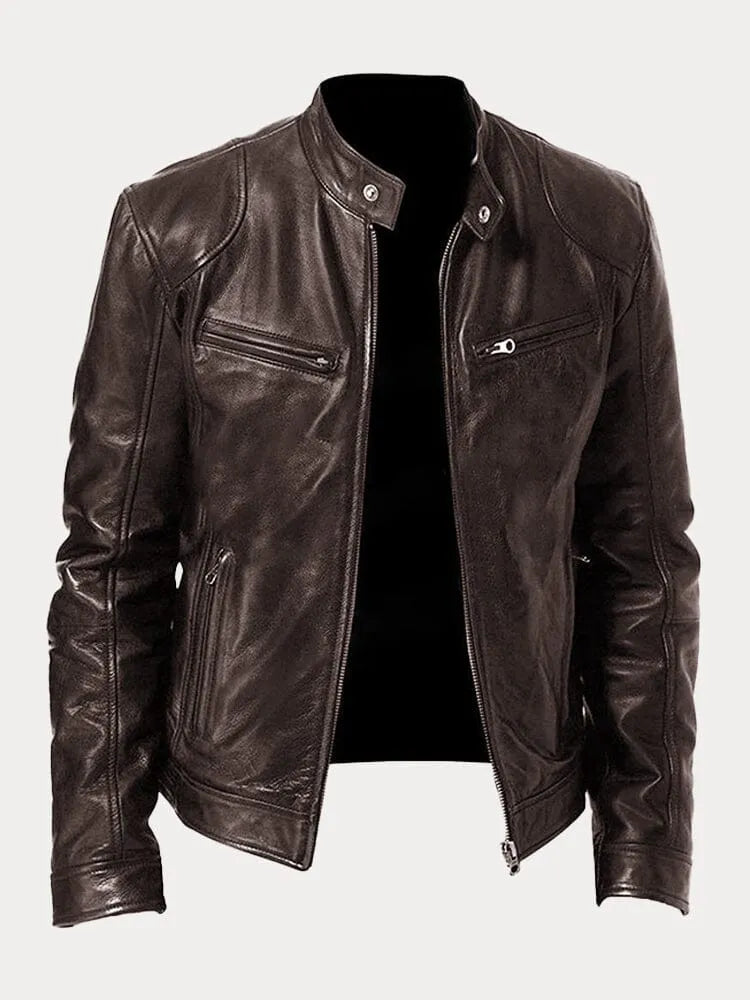Unisex stand collar zip jacket with long sleeves and multiple zipped pockets