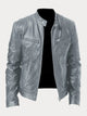Unisex stand collar zip jacket with long sleeves and multiple zipped pockets