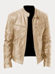 Unisex stand collar zip jacket with long sleeves and multiple zipped pockets
