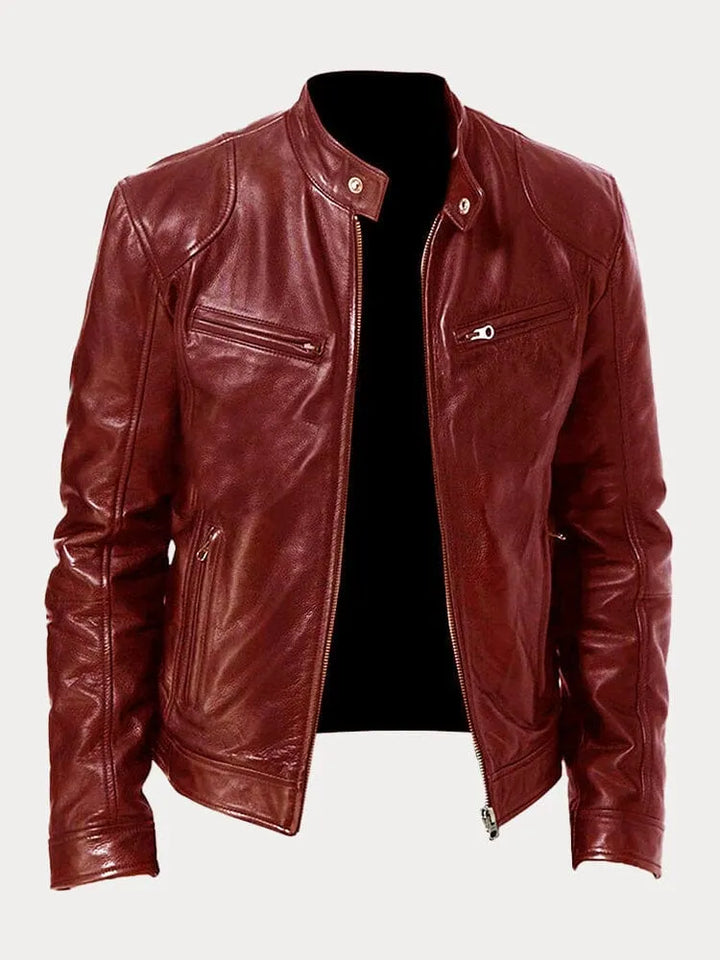 Unisex stand collar zip jacket with long sleeves and multiple zipped pockets