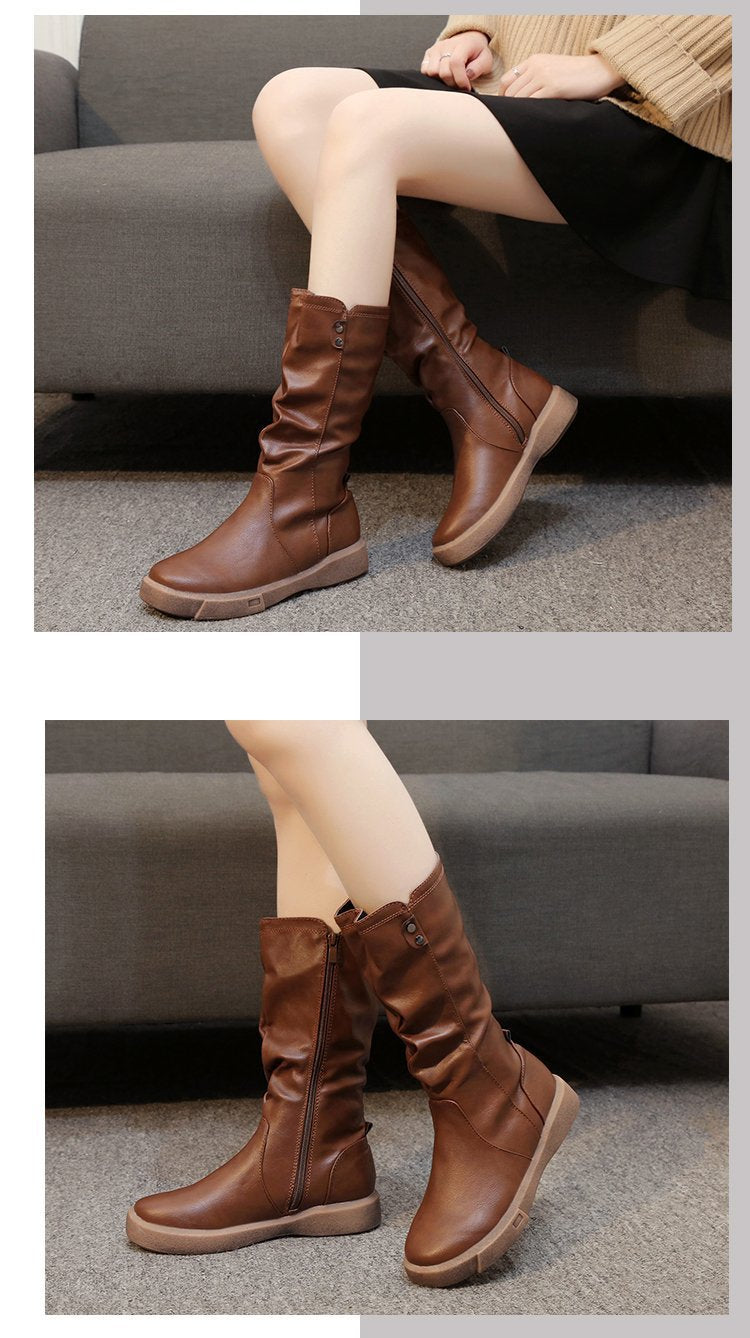 Women's Water-resistant Vegan Leather Boots in Brown - View 3 | Bellmere