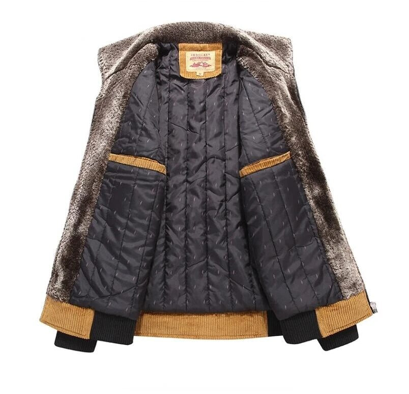 Men's ribbed corduroy jacket with sherpa collar and zip front