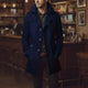 Men's slim trench coat with notched collar, button front, epaulettes and long sleeves