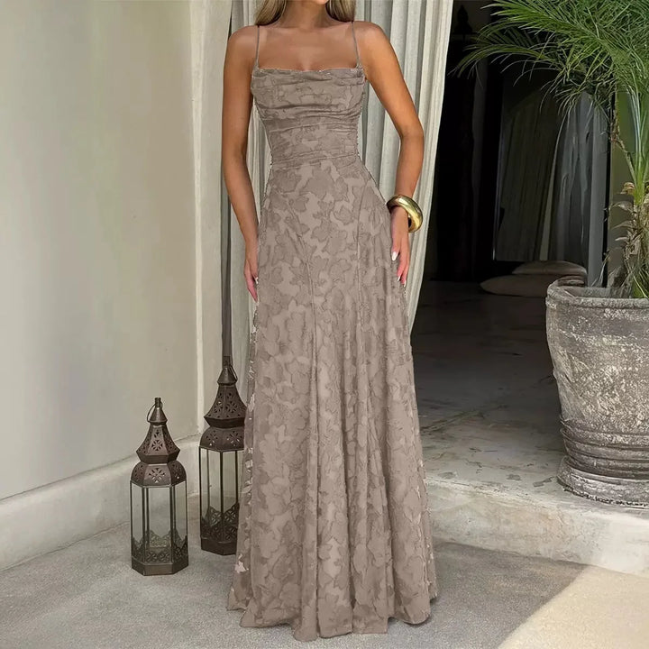 Women's embroidered lace maxi dress with sweetheart neckline and train