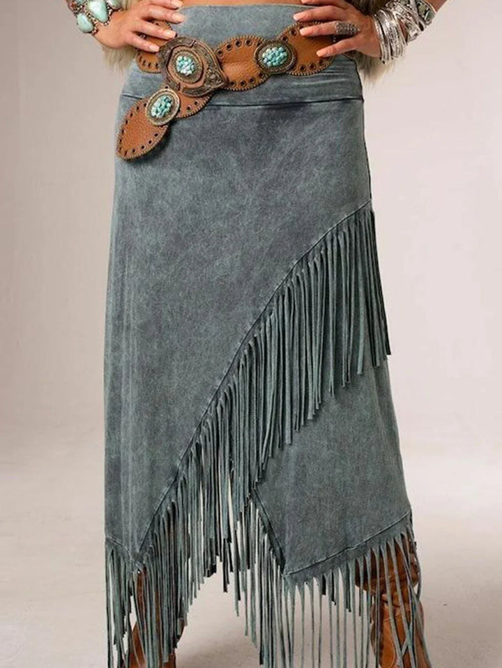 A-Line Maxi Fringe Skirt Skirts in Gray - View 2 | Bellmere