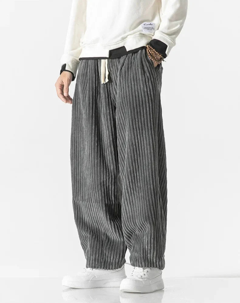 Relaxed corduroy trousers with drawstring waist