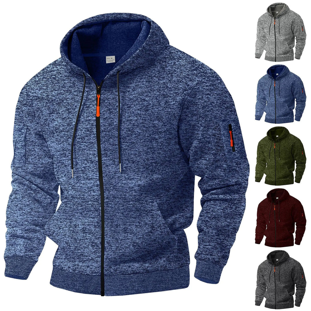 Textured fleece hooded jacket with full zip and front pockets