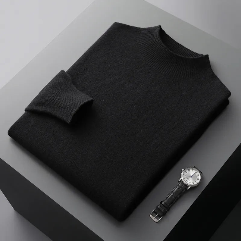 Plain crew neck knit pullover with long sleeves and ribbed trims