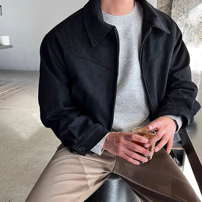 Men's textured zip-front jacket with shirt collar and long sleeves
