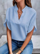 Women's V-Neck Blouse with Cap Sleeves Fb0789 in Blue | Bellmere