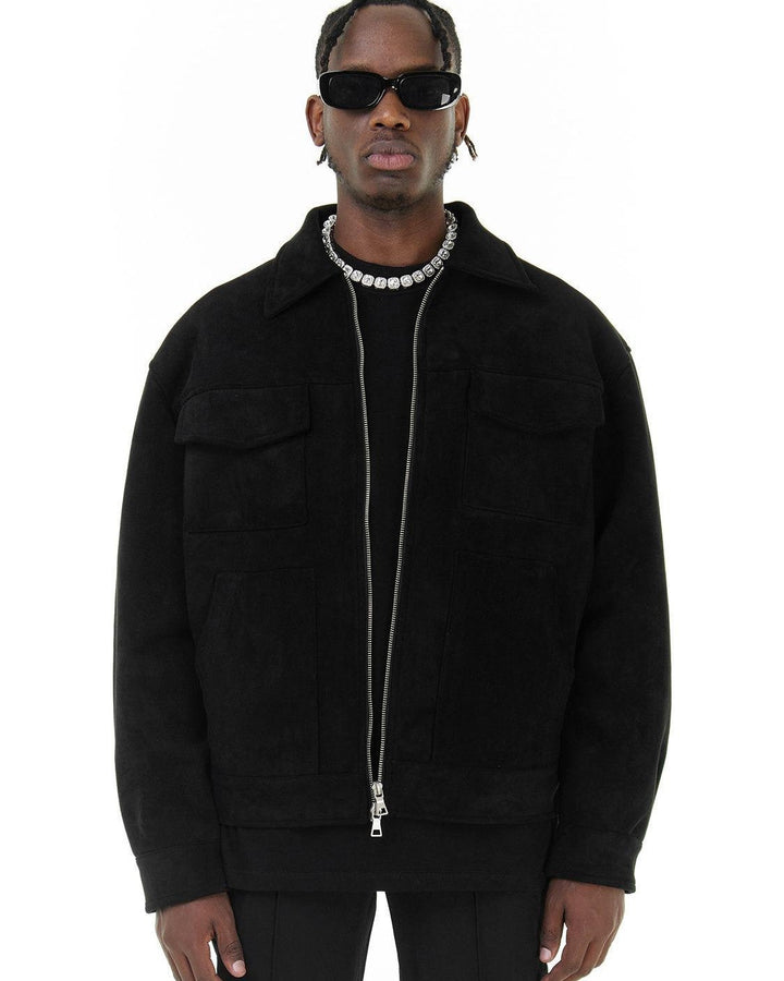 Men's field jacket with spread collar, four pockets and zip front