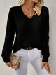Women's V-neck open-knit sweater with long sleeves