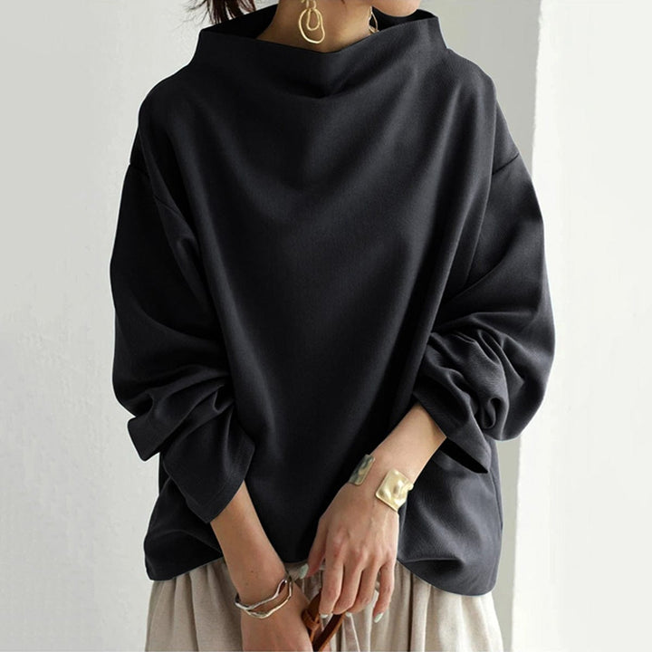 High-Neck Soft Knit Top in Black - View 4 | Bellmere