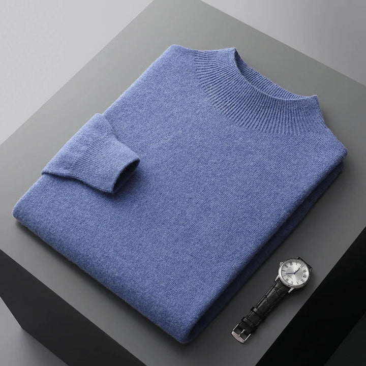 Plain crew neck knit pullover with long sleeves and ribbed trims