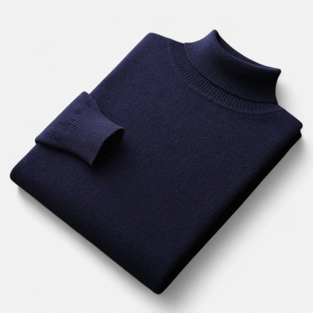 Men's solid turtleneck sweater with long sleeves and ribbed trims