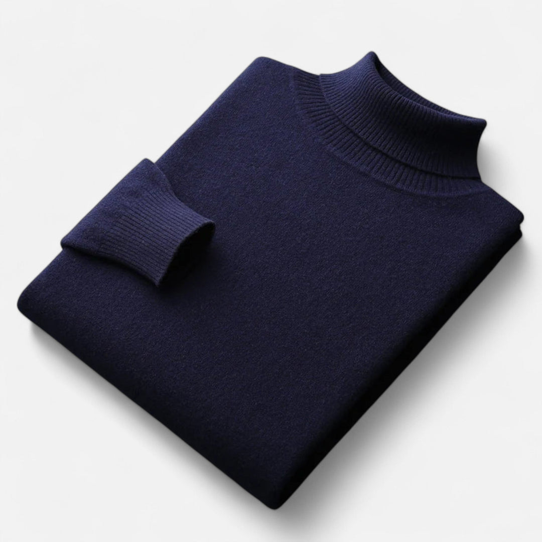 Men's solid turtleneck sweater with long sleeves and ribbed trims