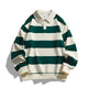 Unisex striped polo sweatshirt with collared neckline and long sleeves
