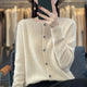 Women's crew neck knit cardigan with long sleeves and button front