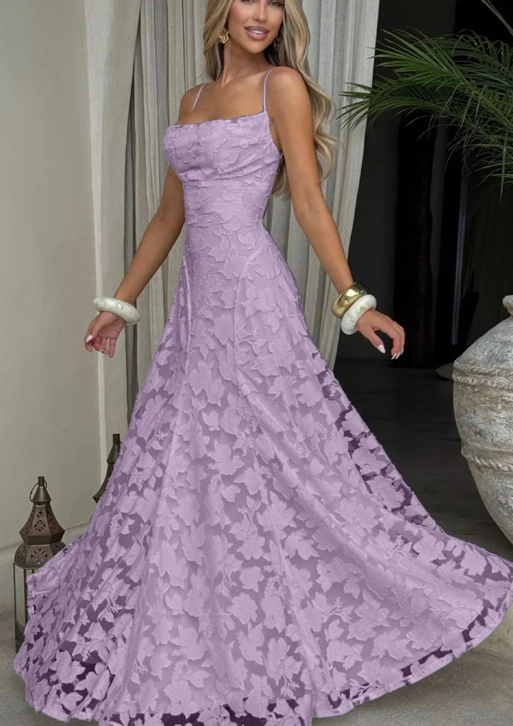 Women's embroidered lace maxi dress with sweetheart neckline and train