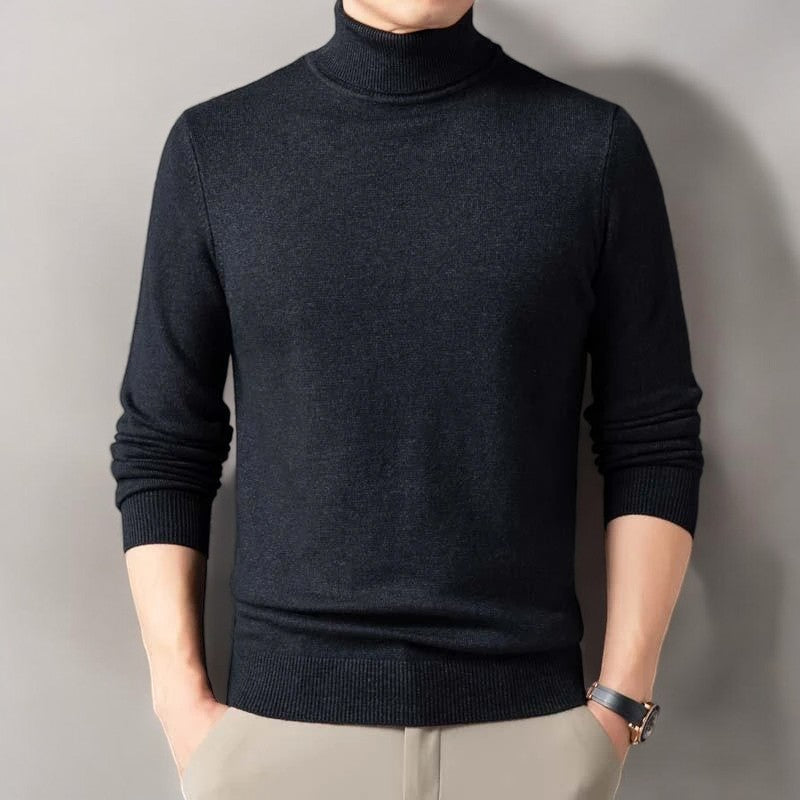 Ribbed turtleneck sweater with long sleeves and matching cuffs