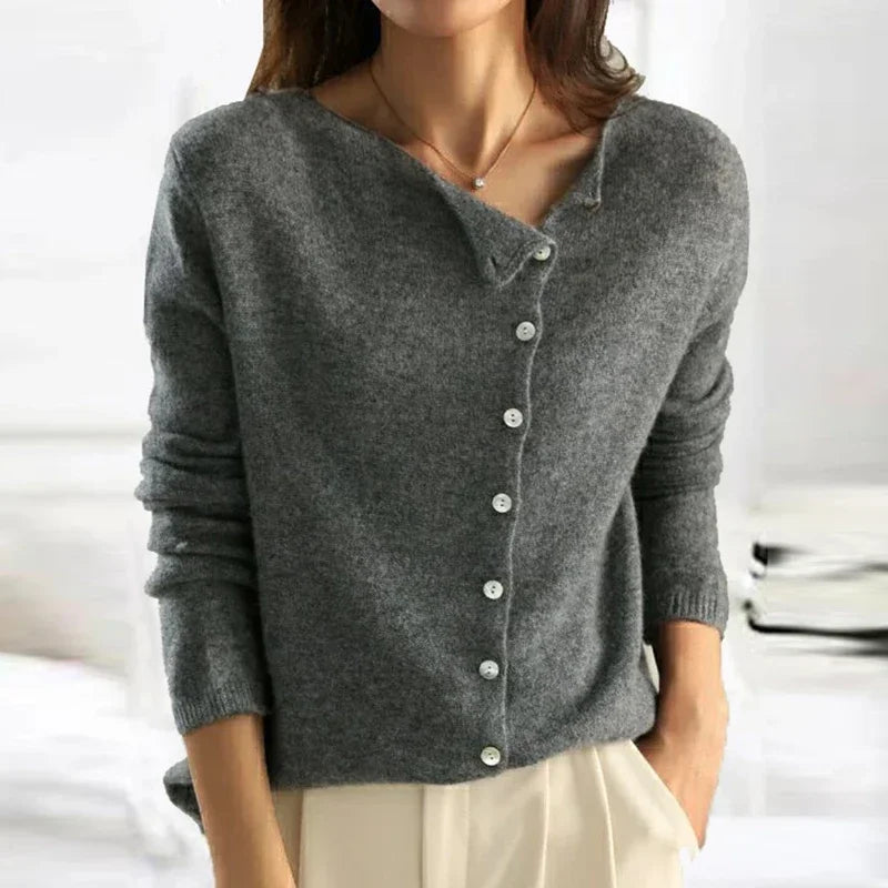Women's asymmetric button knit cardigan with long sleeves
