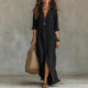 Women's maxi dress with collar and three-quarter sleeves, shown in white and black