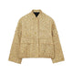Women's textured metallic jacket with stand collar, long sleeves and front pockets
