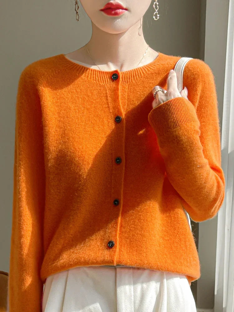 Women's button front crew neck cardigan