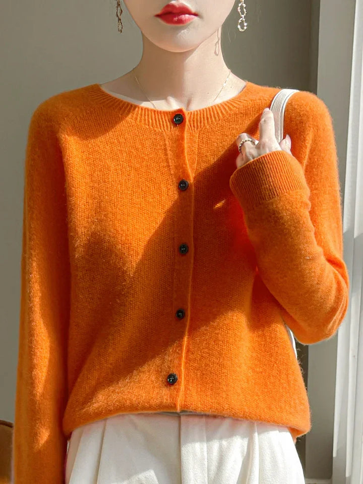 Women's button front crew neck cardigan
