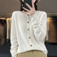 Women's crew neck knit cardigan with long sleeves and button front