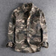 Long-sleeve camouflage button-up shirt with two chest pockets